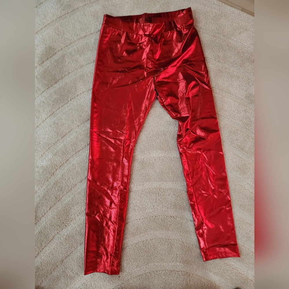 Red foil leggings